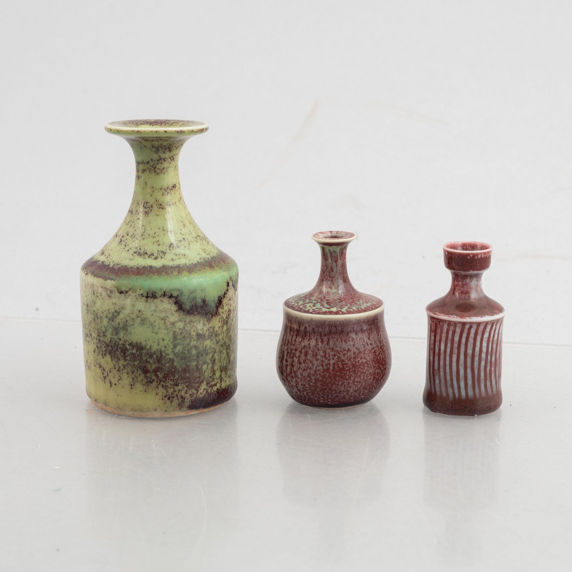 Stig Lindberg, a set of  three stoneware vases, Gustavsberg Studio.