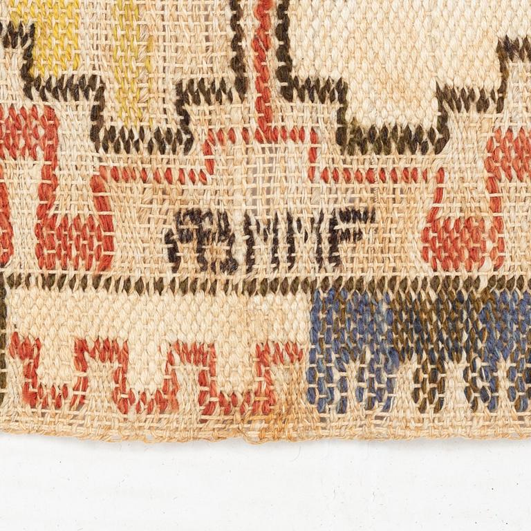 Märta Måås-Fjetterström, a textile, "Grodblad blå", flat weave, ca 76 x 41 cm, signed AB MMF.