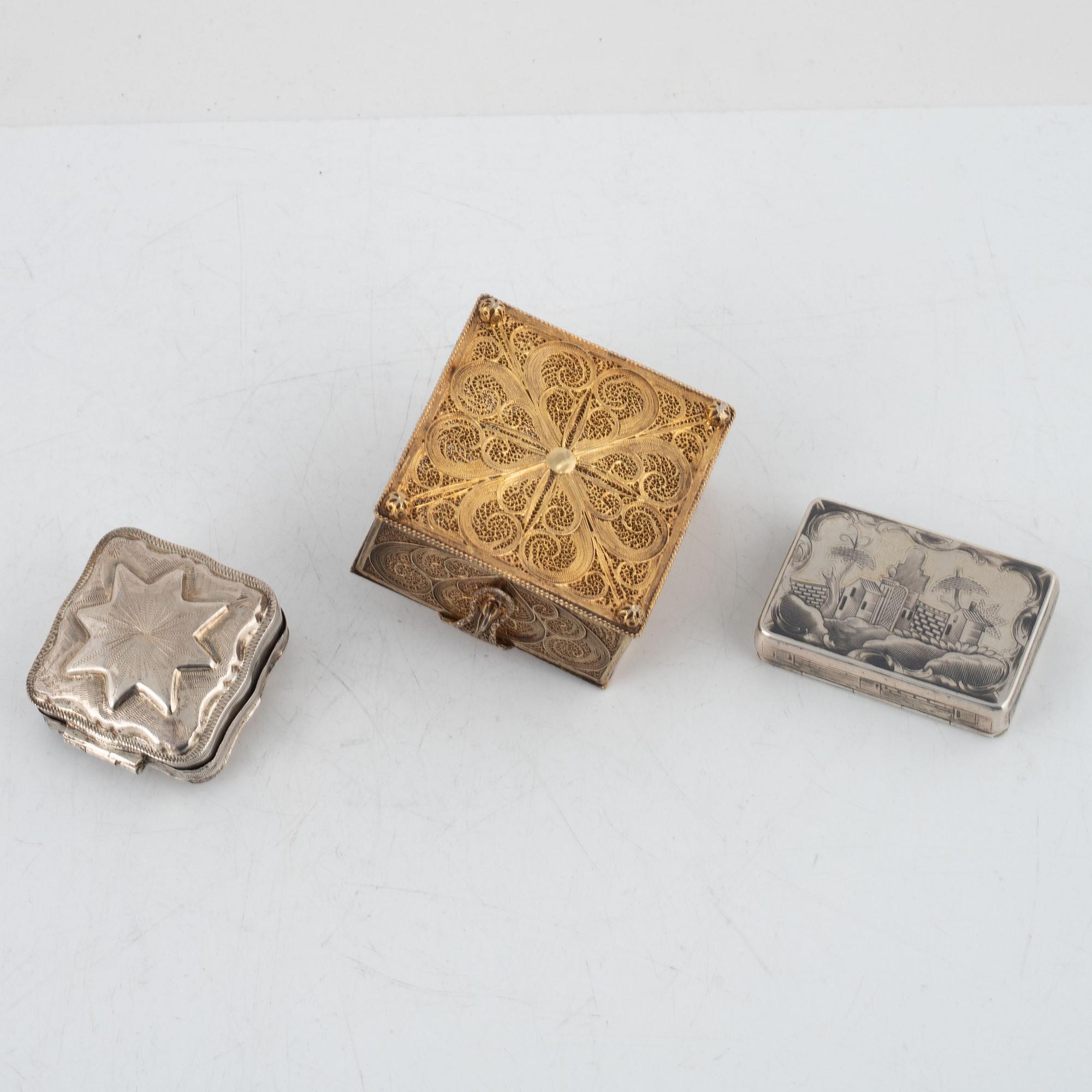 Three Silver Boxes, including Holland circa 1900.