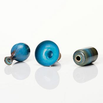 Wilhelm Kåge, three 'Farsta' stoneware miniature vases, Gustavsberg studio, Sweden 1958.