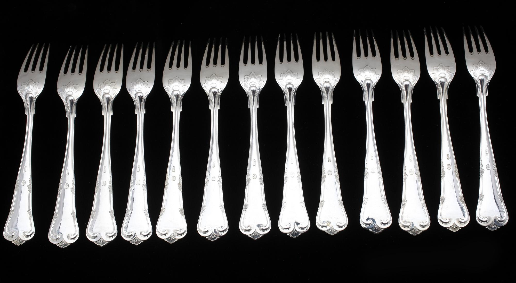 BESTICK, 56 delar, silver, Cohr, Danmark, 1900-tal. Tot vikt inkl detaljer i rostfritt stål ca 2530g.