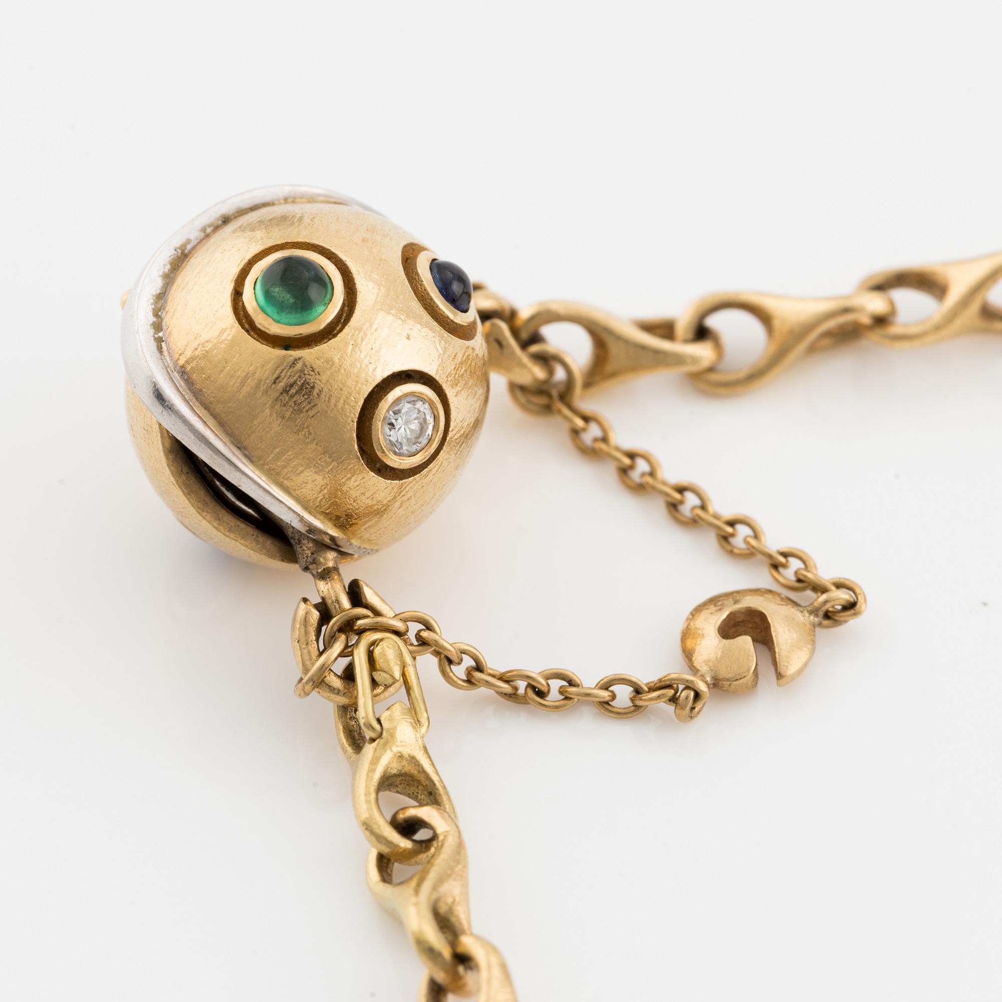 Ole Lynggaard, collier, lås med briljantslipad diamant och cabochonslipade färgstenar.