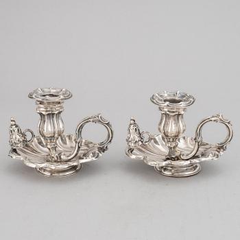 A pair of silver night light holders, Gustaf Möllenborg, Stockholm 1864.