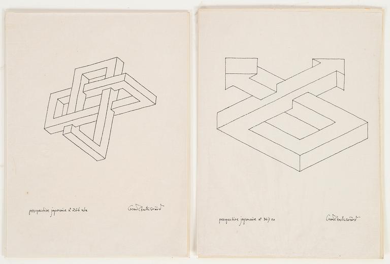 Oscar Reutersvärd, two indian ink drawings, signed.