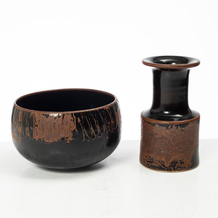 Stig Lindberg, a stoneware bowl and vase, Gustavsberg Studio, Sweden, 1974.
