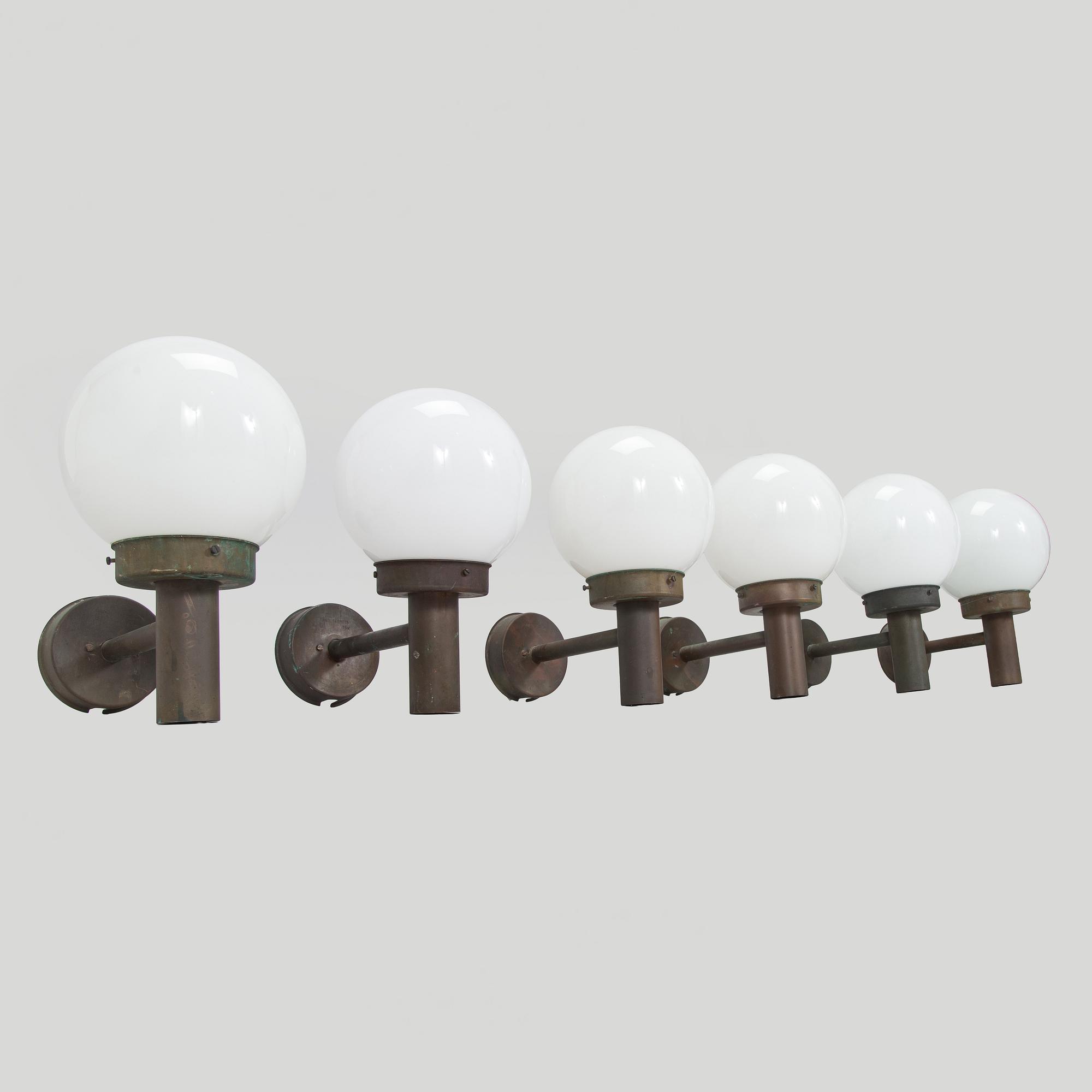 Lisa Johansson-Pape, A set of six of 1970s outdoor wall lights '140-015' for Stockmann Orno.