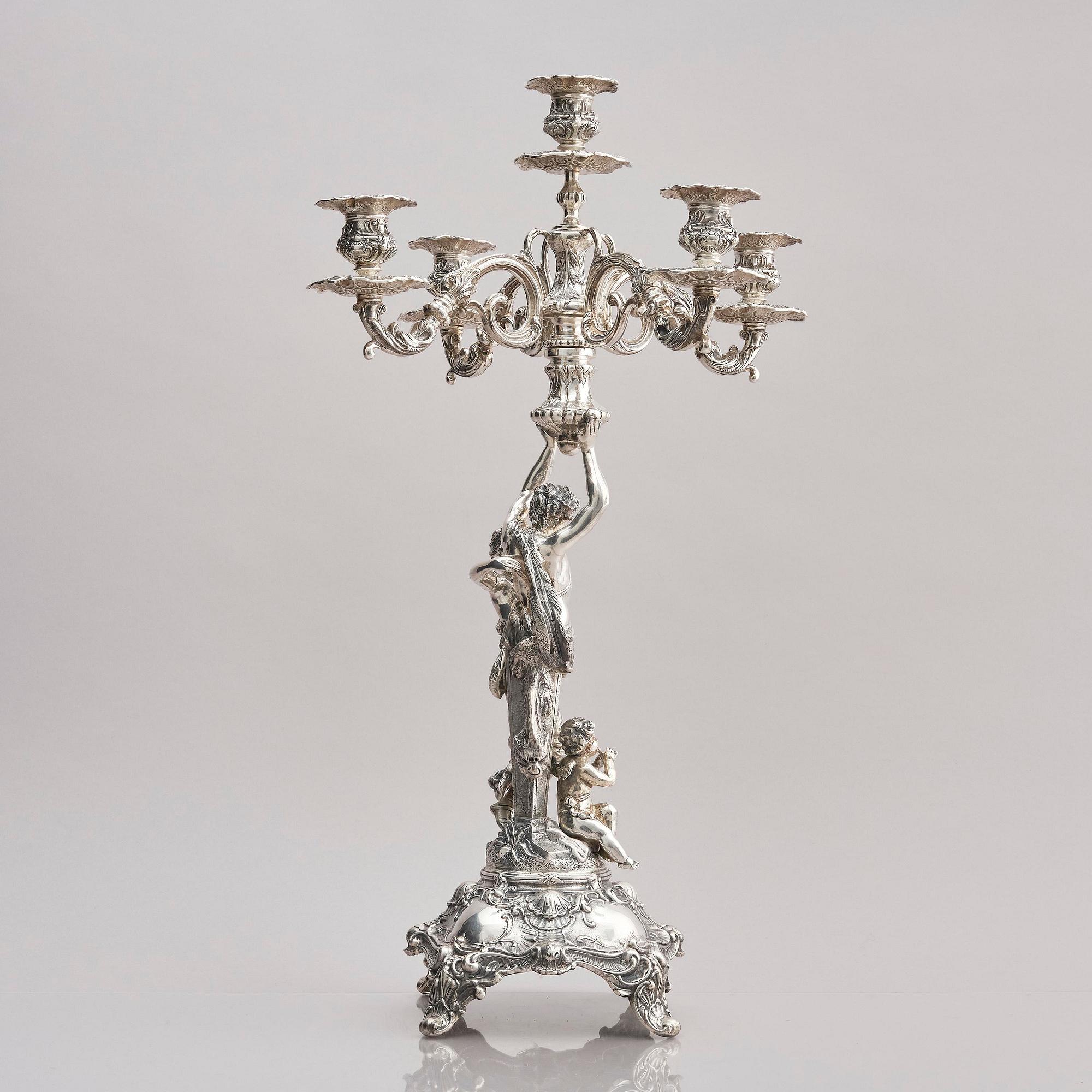 Lale Silverware & Co Ltd, femarmade kandelabrar, tre stycken, sterling silver, Istanbul, Turkiet 1900-tal.