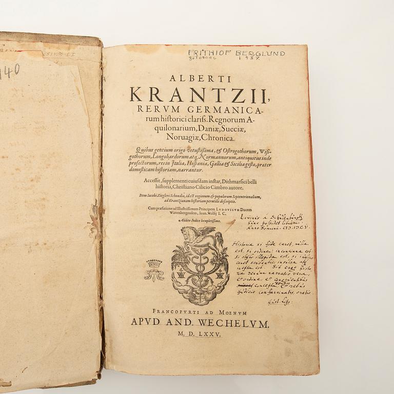 Albert Krantz, book, "Rerum Germanicarum ...", Frankfurt am Main 1575.