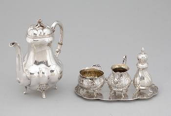 KAFFESERVIS, 5 delar, silver, bl a GEWE Silvervarufabriken AB, Malmö 1962-1963. Tot vikt 946 g.