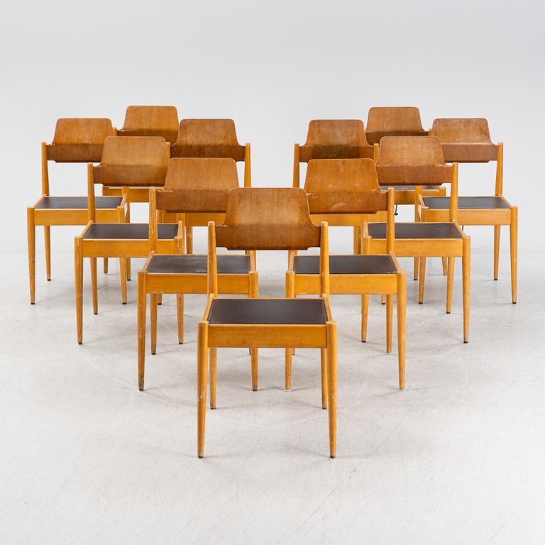 Egon Eiermann, eleven church chairs, from Kaiser Wilhelm Memorial Church, Berlin 1950s.