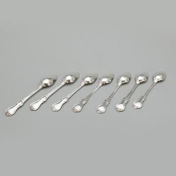 EFTERRÄTTSSKEDAR, 7 st silver, Christian Hammer, Stockholm 1857. Total vikt ca 266 gram.