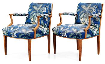 477. A pair of Josef Frank mahogany and ratten armchairs, Svenskt Tenn,