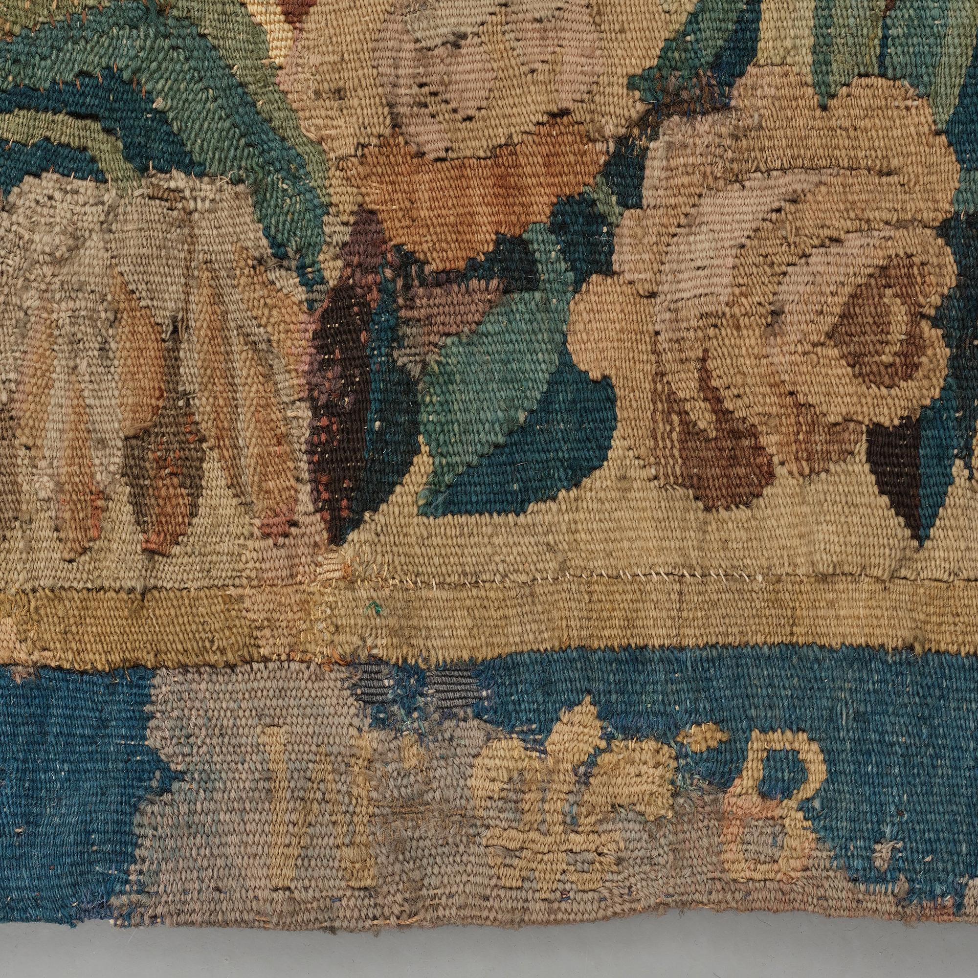 VÄVD TAPET, gobelängteknik, "Verdure", ca 304 x 224,5 cm, Flandern 1600-tal, signerad "W" en lilja "B".