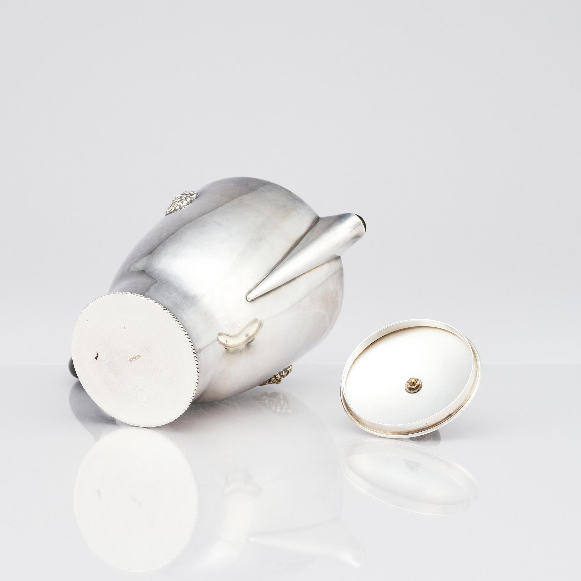 Wolter Gahn, kaffeservis, tre delar, nysilver, Swedish Grace, Karl Wojtech, Stockholm 1920-tal.