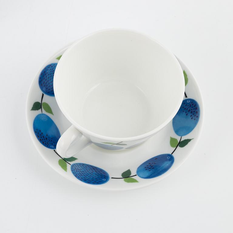 Stig Lindberg, tekoppar med fat, 12 st,   benporslin, "Prunus", Gustavsberg.
