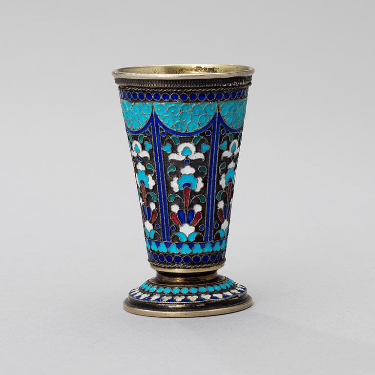 BEAKER, silver and cloisonné enamel, Nikolai Zverev, Moscow ca 1900.