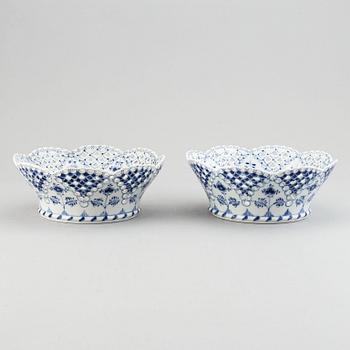 Royal Copenhagen, a pair of '1061' 'Musselmalet Full Lace' porcelain bowls, Denmark.