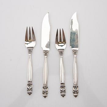 Johan Rohde, fish cutlery, 16 pieces, silver, "Konge / Acorn", Georg Jensen, Denmark.