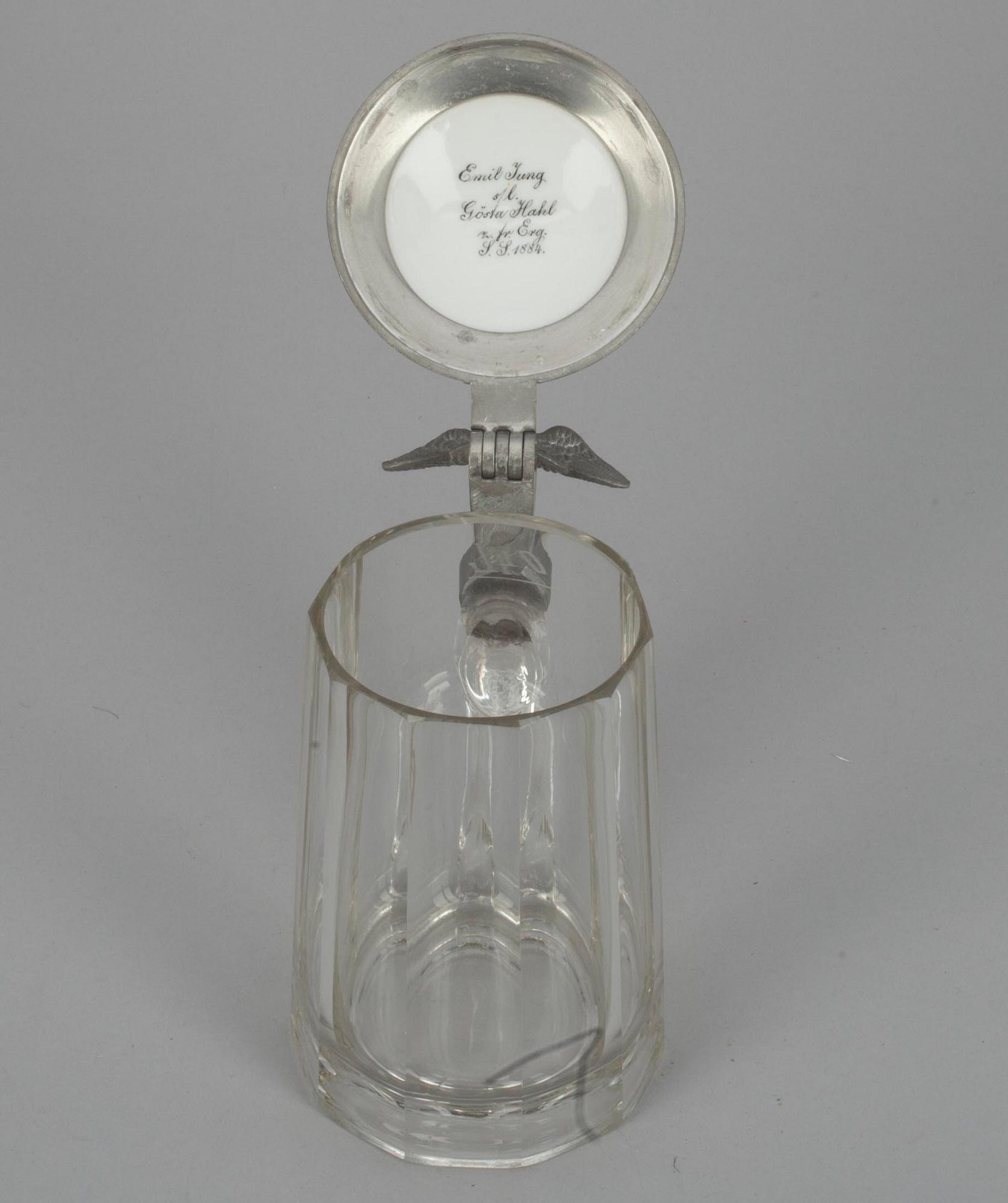 STOP med LOCK, tenn, glas och keramik, Tyskland 1800-talets senare hälft.