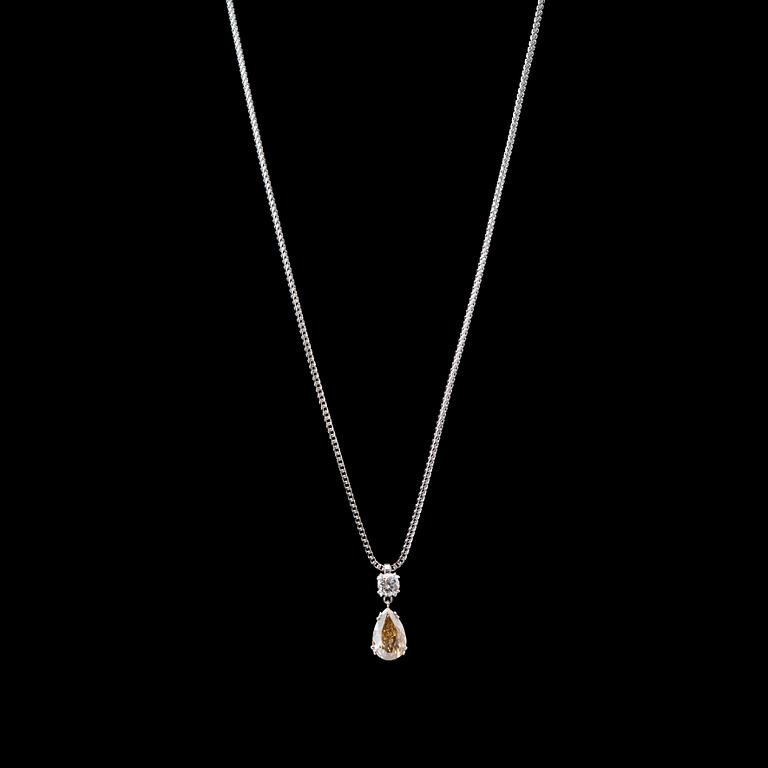 A PENDANT, drop cut diamond c. 2.00 LYB/Si2, brilliant cut diamond c. 0.30 ct. H/Vs. 14K white gold. Weight 5,6 g.