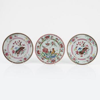 Three Famille Rose plates, China, Qianlong (1736-95).