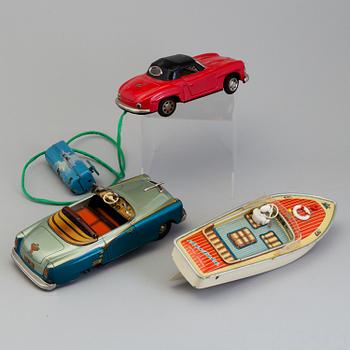 THREE TIN PLATE TOYS, mid 20th century.