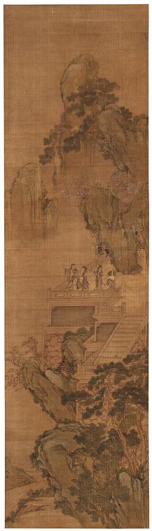 A Chinese scroll painting, signed of Qiu Ying (1494-1551), but most likely later.
