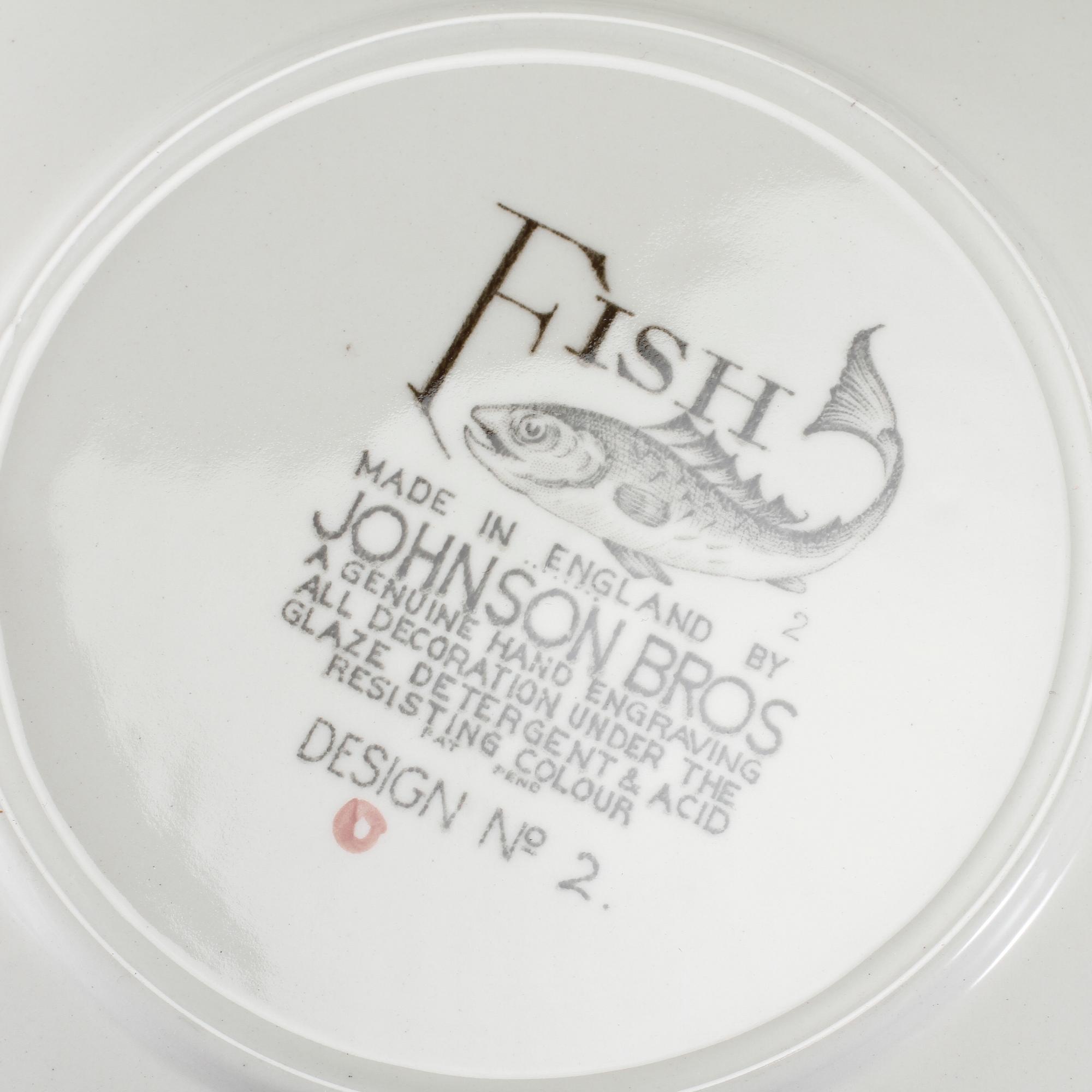 FISKSERVIS, 11 delar, flintgods, "Fish", Johnson Bros, England, 1900-talets andra hälft.