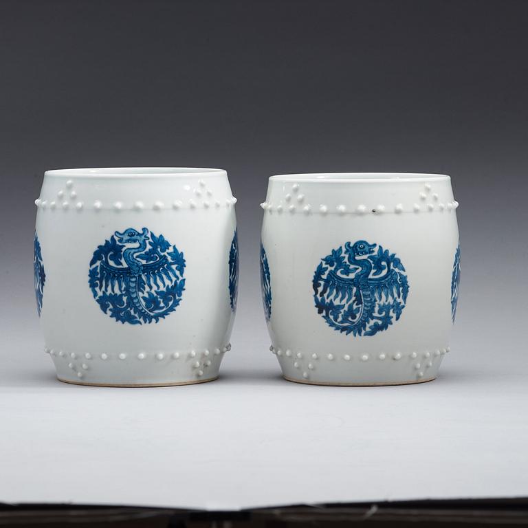 A pair of Chinese blue and white flower pots, early 20th Century.