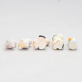 Leo Tykkyläinen, five 1950s ceramic Moomin figurines, Finland.