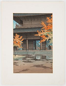 Kawase Hasui, after, a woodblock print in colours, 20th century.
