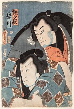 UTAGAWA KUNISADA, även kallad Toyokuni III (1786-1864). färgträsnitt. Japan, 1859. "Imagawa och Tetsugake".