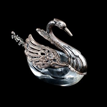 SALTKAR, silver och glas, utländska stämplar, omkring 1900-talets mitt.