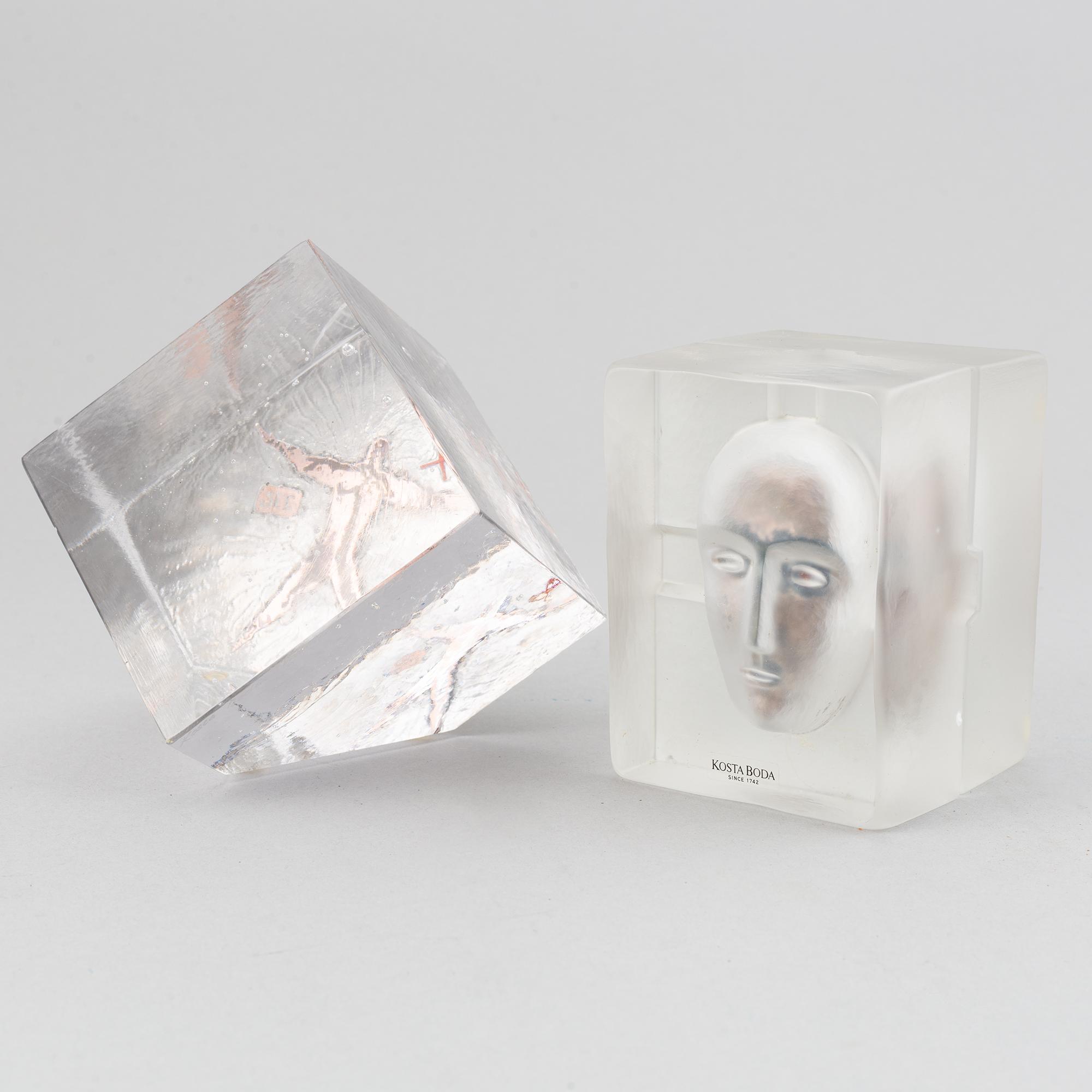 Bertil Vallien, two glass sculptures, Kosta Boda.