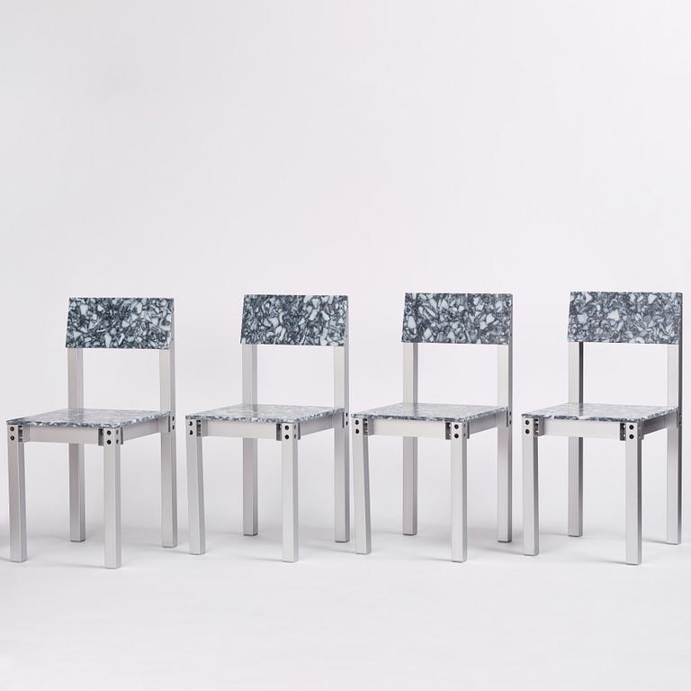 Fredrik Paulsen, unikt bord samt fyra stolar, "Chair One & Table One, The Peace Set", JOY, 2024.