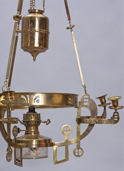 LJUSSKRONA, mässing, jugend, möjligen Böhlmarks, tidigt 1900-tal. H ca 94-130.