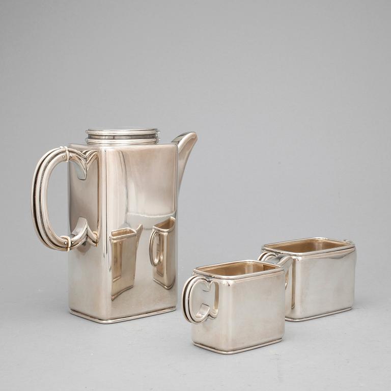 KAFFESERVIS, 3 delar, silver, Frithjof Bratland, Danmark, 1946. Vikt ca1000g.