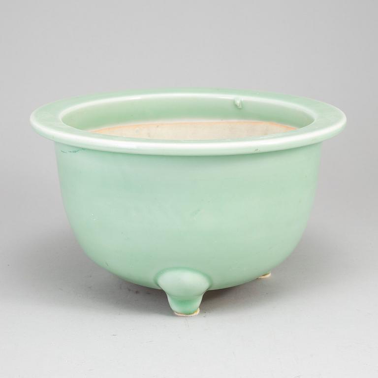 A celadon glazed flower pot, China, 20th Century.