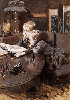 90. Oscar Björck, Children reading.