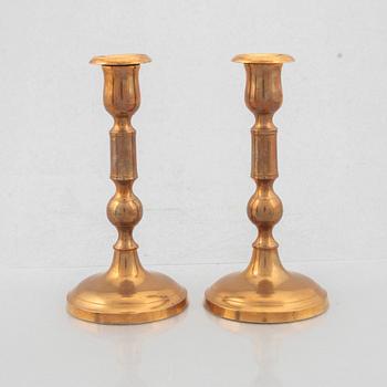 Candle holders, 2+2 pcs, brass, of which one no. 48 Skultuna, 19th century.