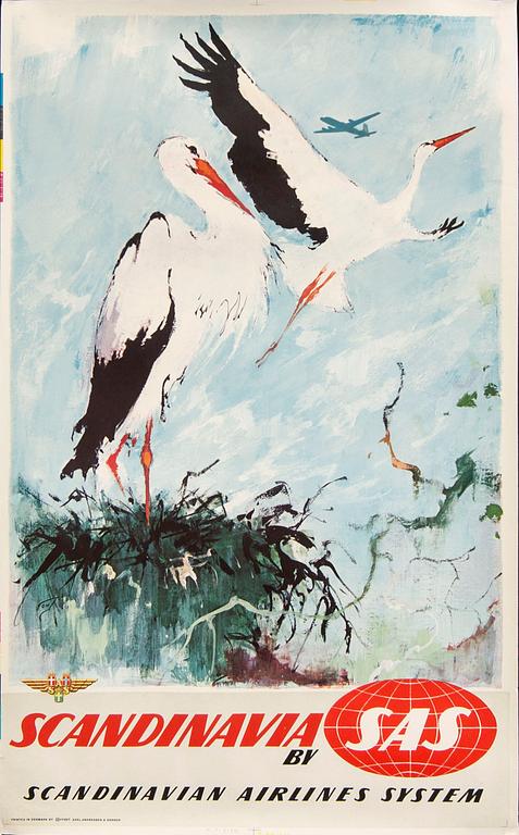 Otto Nielsen, affisch 'Scandinavia by SAS Scandinavian Airlines System', omkring 1958.