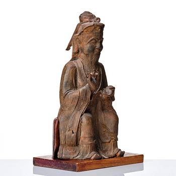 A bronze sculpture of a daoist deity, Ming dynasty (1368-1644).