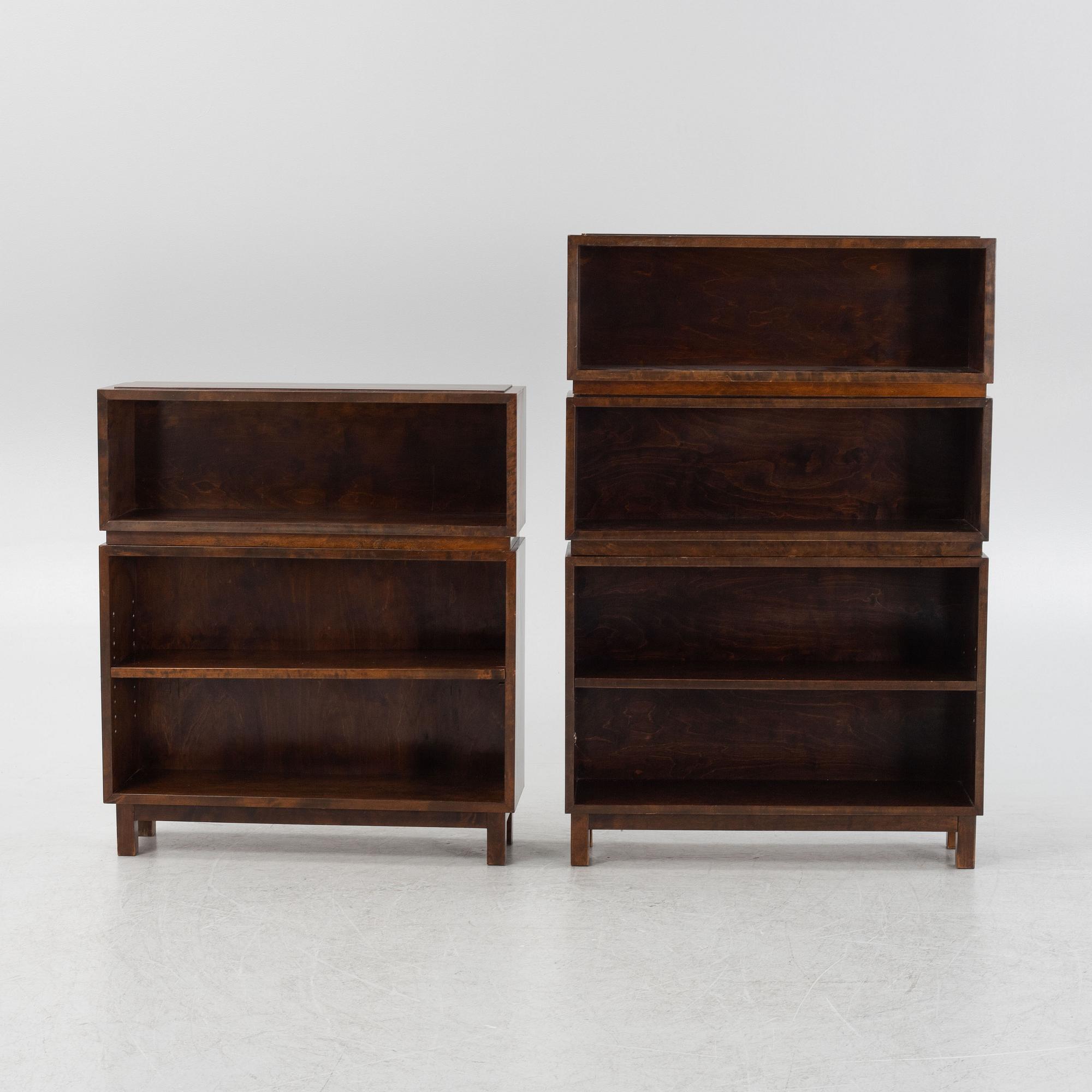 A five part stained birch module book case, first part of the 20th Century.