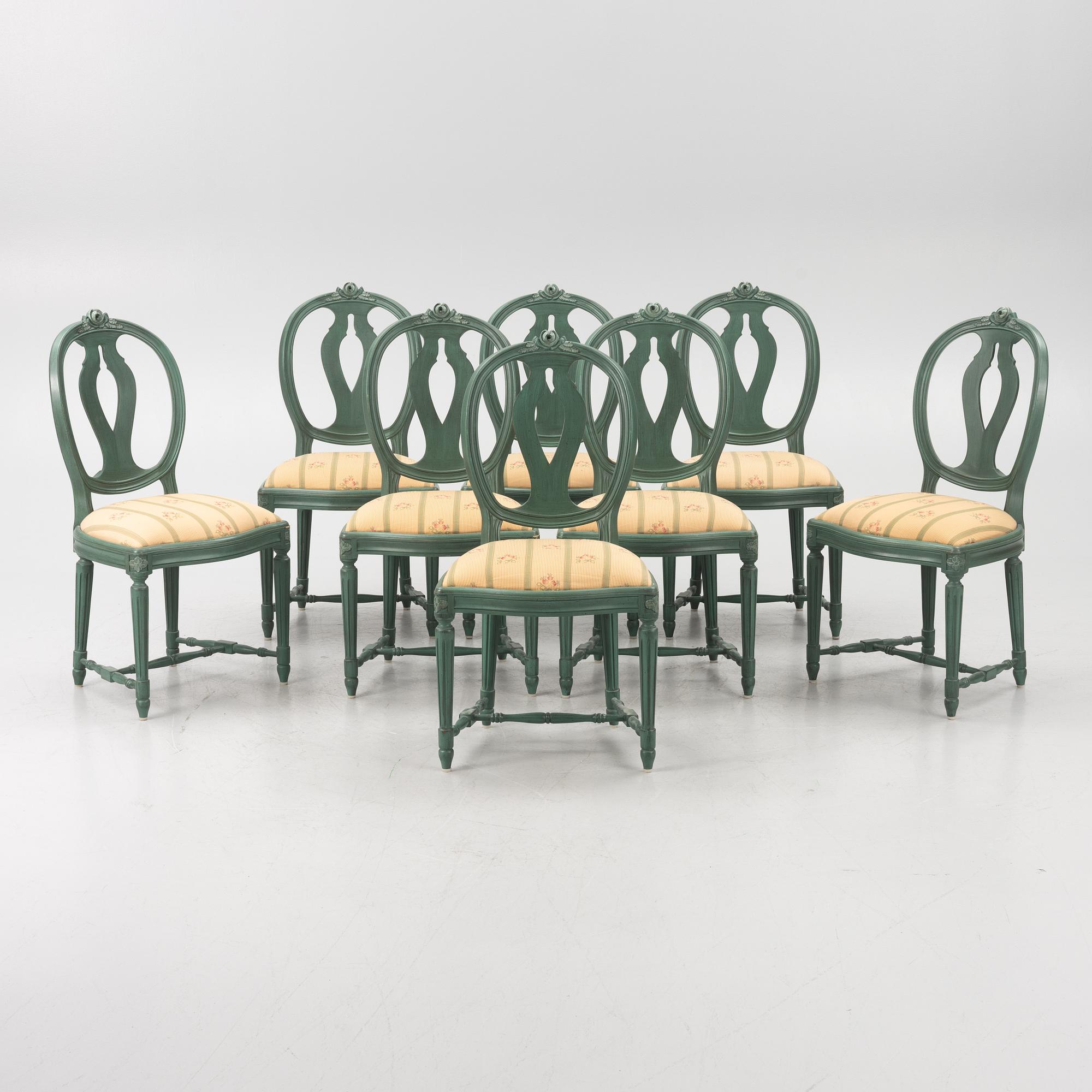 Stolar, 8 st, Gustaviansk stil, "Rosen", K.A. Roos, Helsingborg.