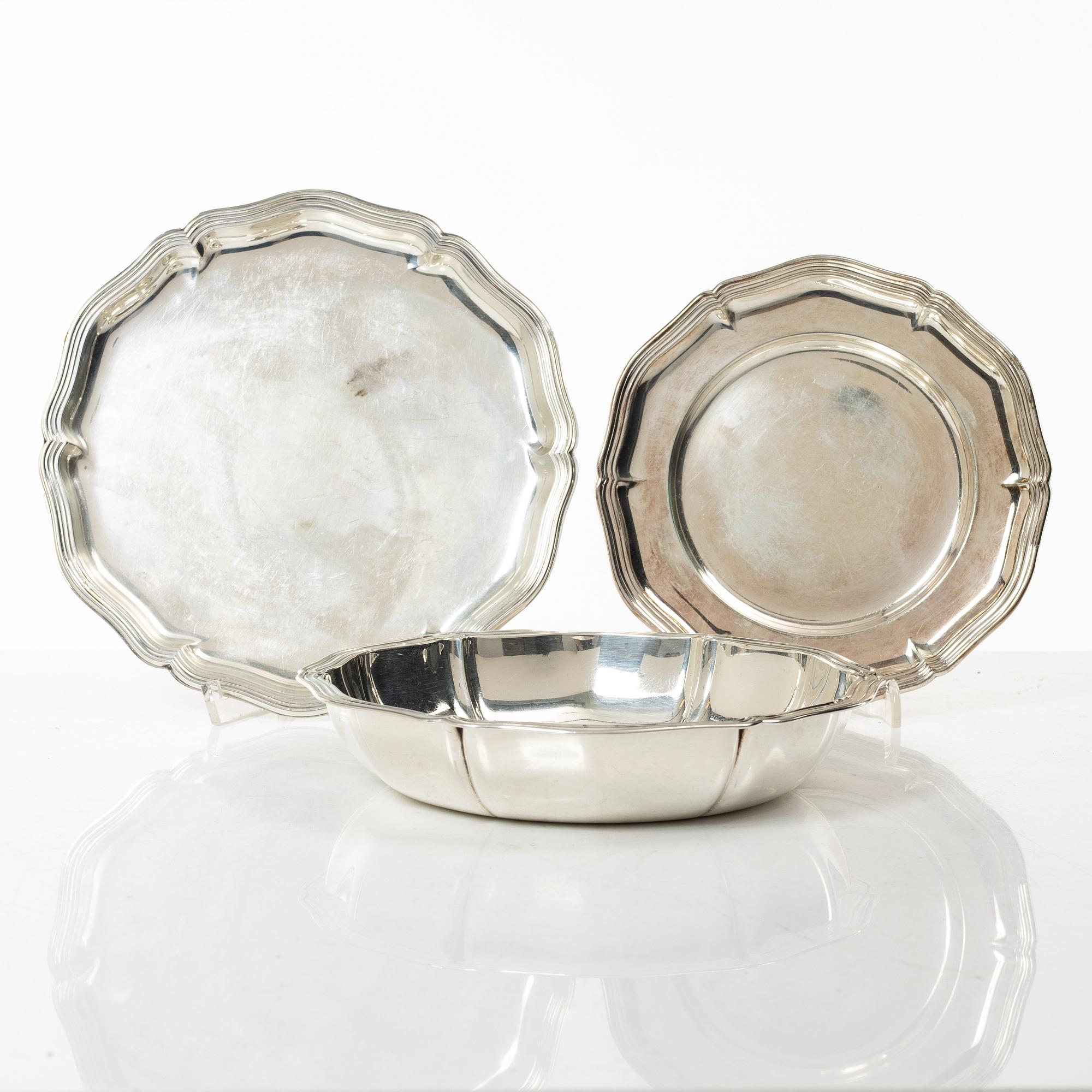 Two silver dishes and a bowl, silver, including with mark of A Michelsen, Denmark 1929.