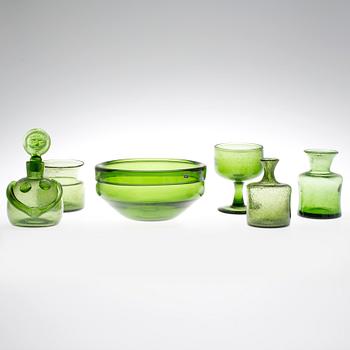 VASER 3 st, SKÅLAR 2 st OCH KARAFF, Erik Höglund, Boda, 1950-/60-tal.