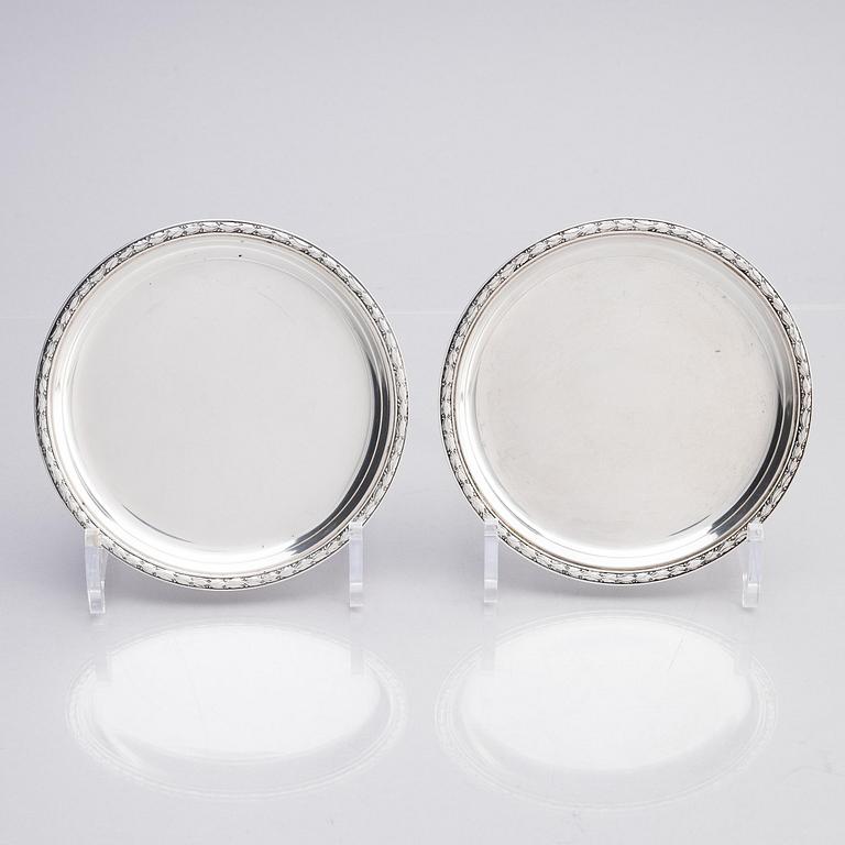 A Swedish silver dish and two silver coasters, marks of W.A. Bolin, Stockholm 1957.