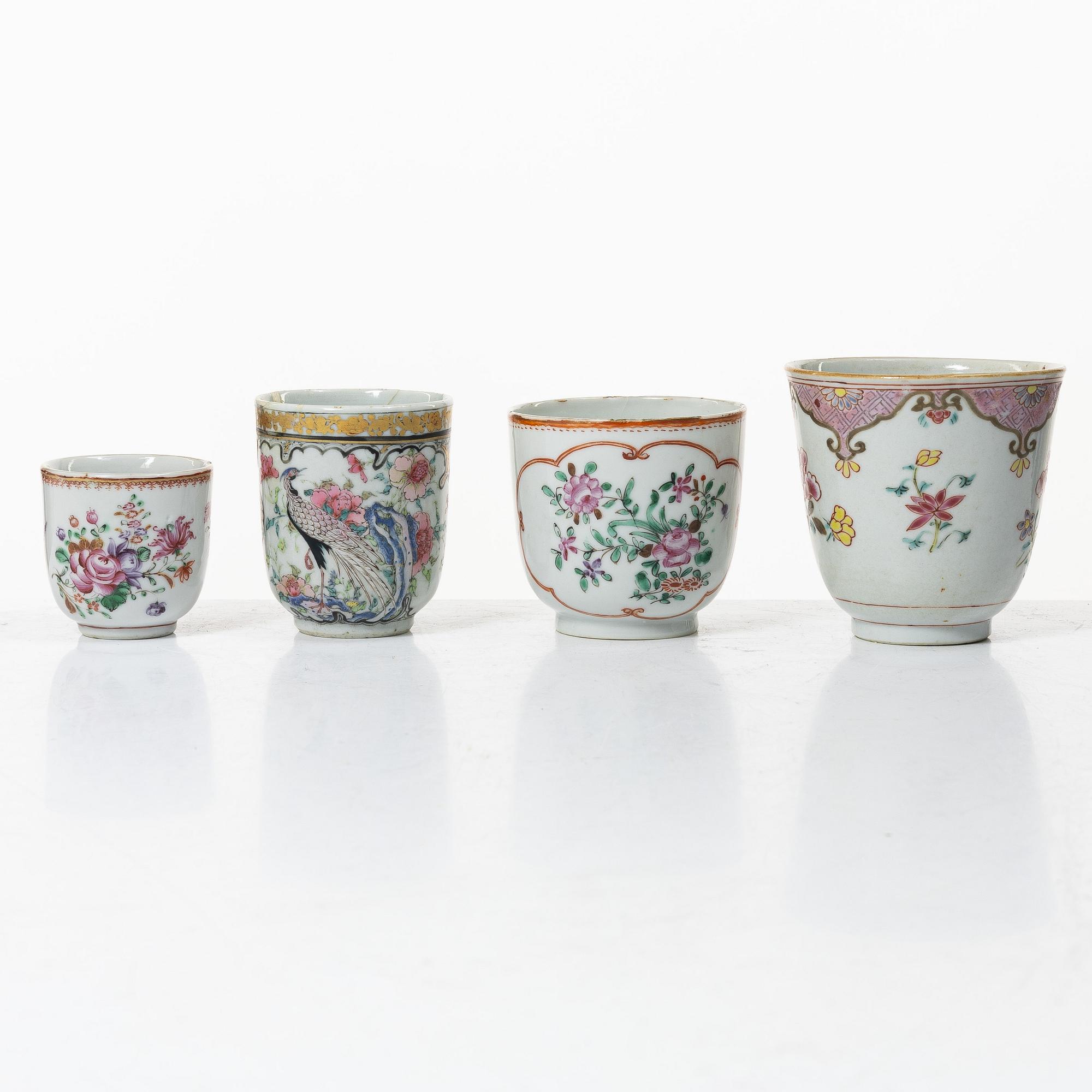 A group of 12 famille rose cups, Qing dynasty, Qianlong (1736-95).