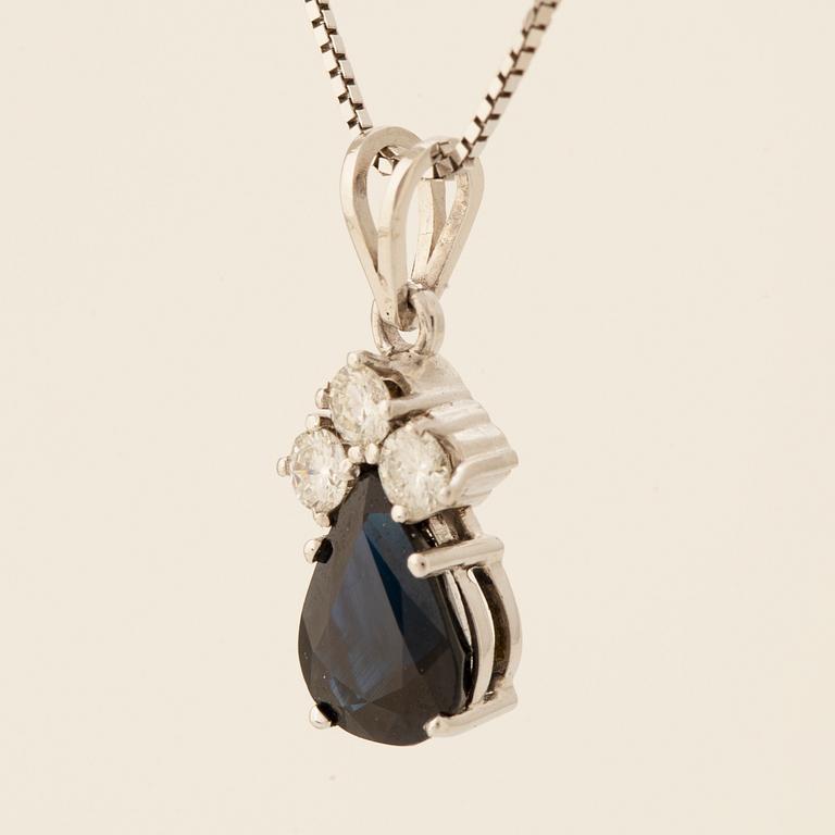 Pear shaped sapphire and brilliant cut diamond necklace.