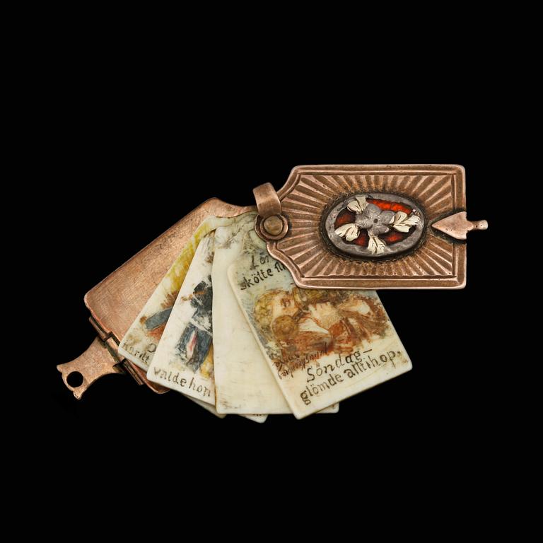 MINIATYRER, 7st i form av bok, "Veckans dagar", A.M. Lenngren, tillskriven, Rom, 1879/89.